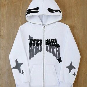 Kids White Zip-Up Hoodie with Grey Graphic